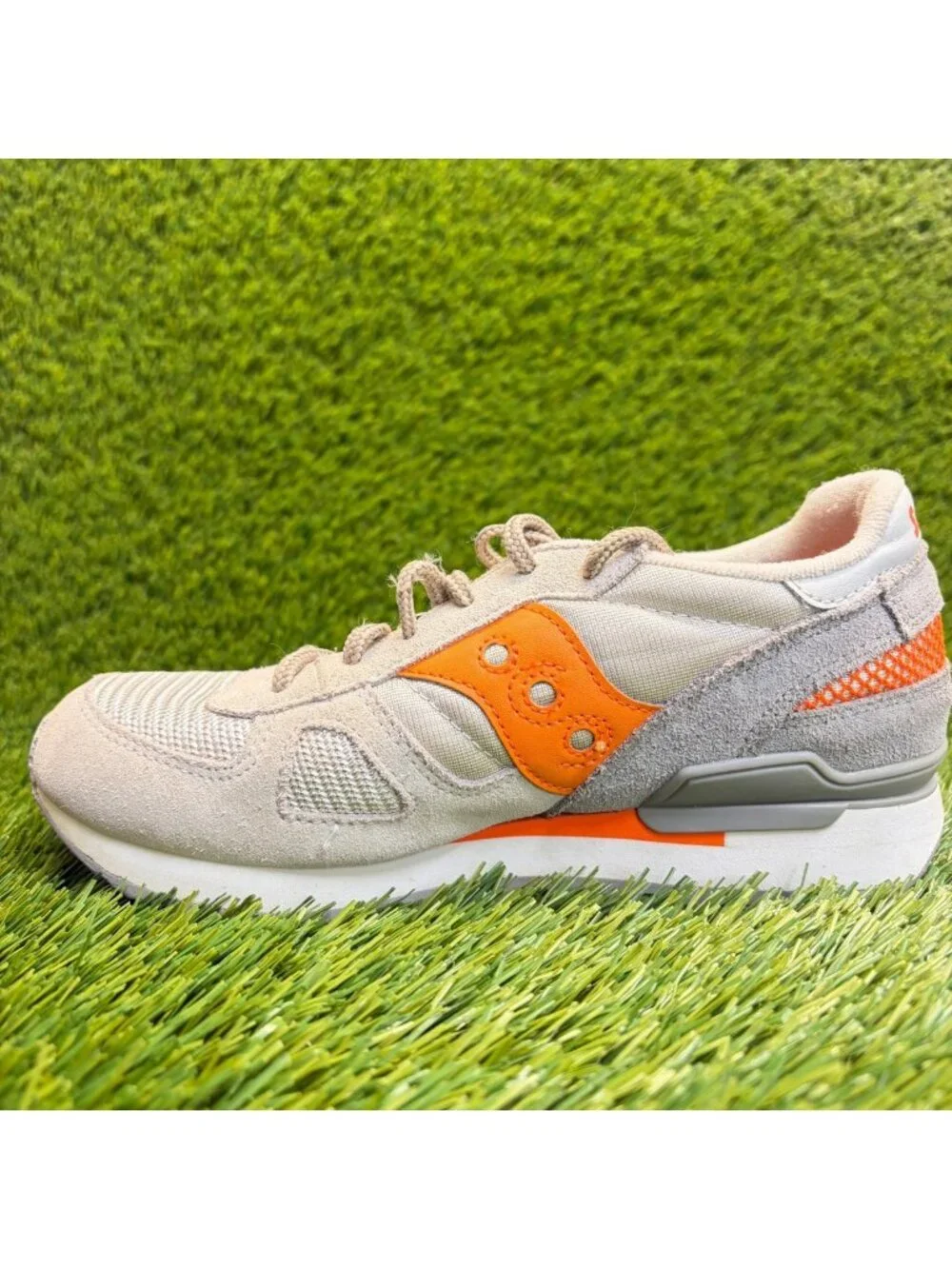 Saucony Shadow Original Boys Size 3.5Y Light Gray Orange Athletic Shoes Sneakers